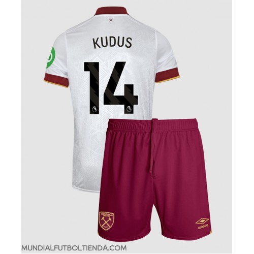 Camiseta West Ham United Mohammed Kudus #14 Tercera Equipación Replica 2024-25 para niños mangas cortas (+ Pantalones cortos)